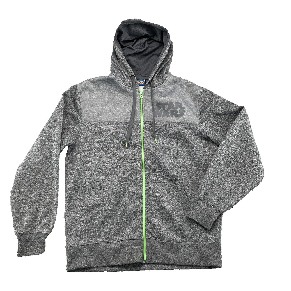 Star Wars Zip Up Hoodie Medium Gray Lucas Film‎ Mandalorian Disney Galaxys Edge